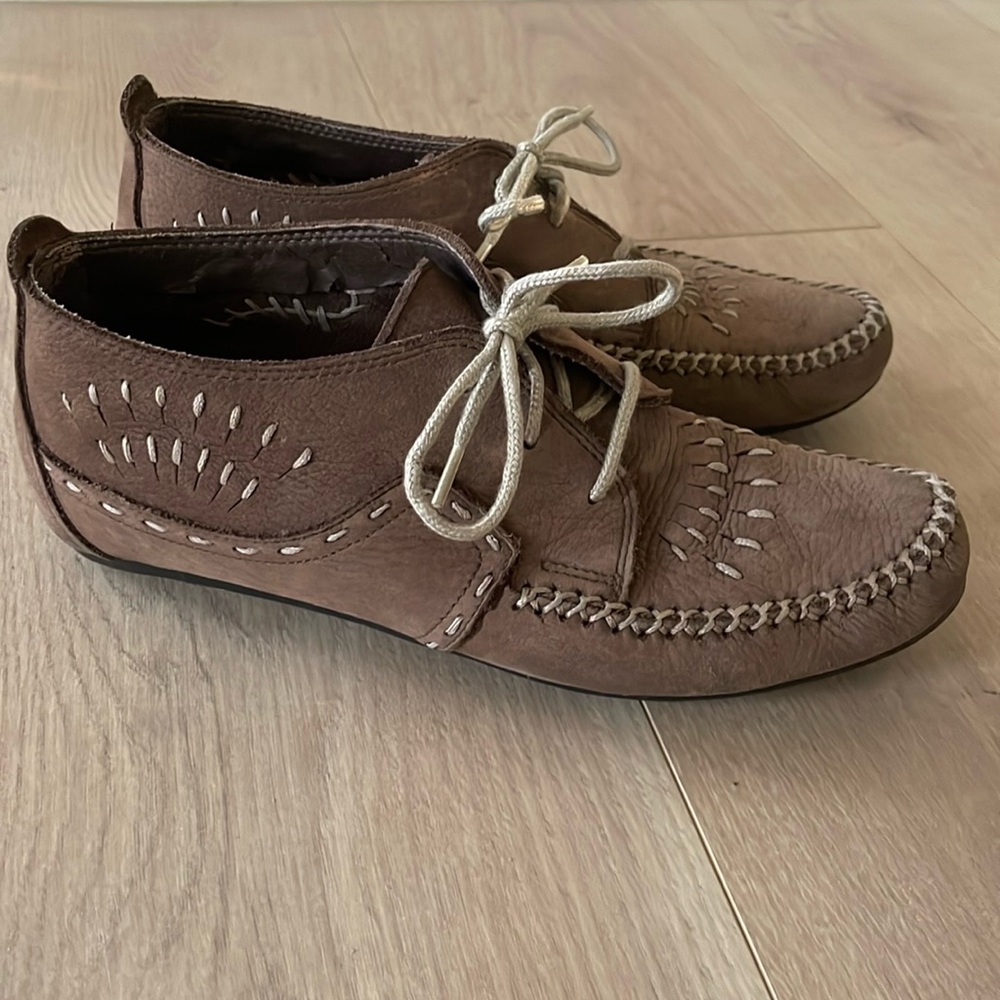 Hush Puppies Leather Moccasin Boho Ankle Laceup Bootie